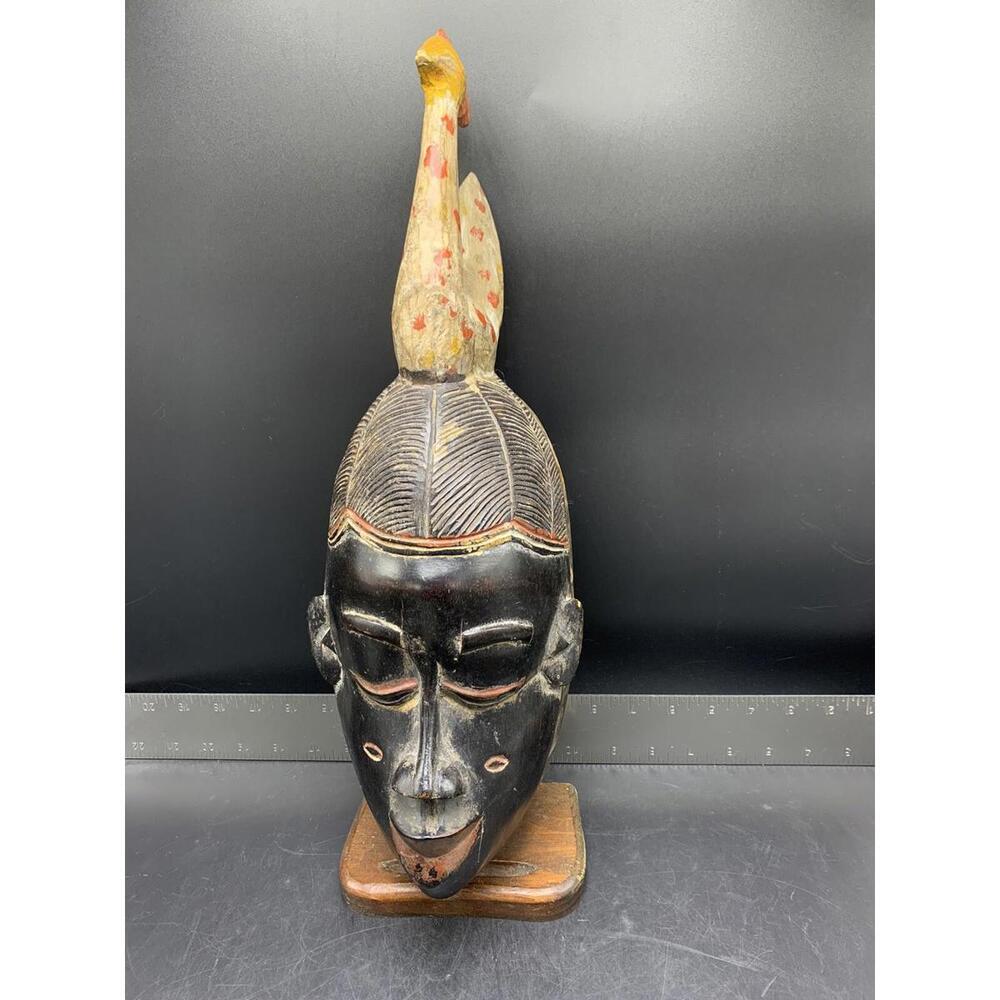 Vtg African Ethnic Carved Wood Tribal Ceremonial Mask Art Sculpture Bird Chicken - Picture 2 of 12